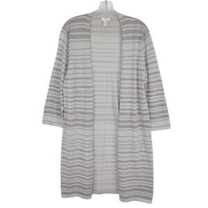 CHICO’S 2 Gray Silver Metallic Open Front Longline Cardigan Duster Size Large